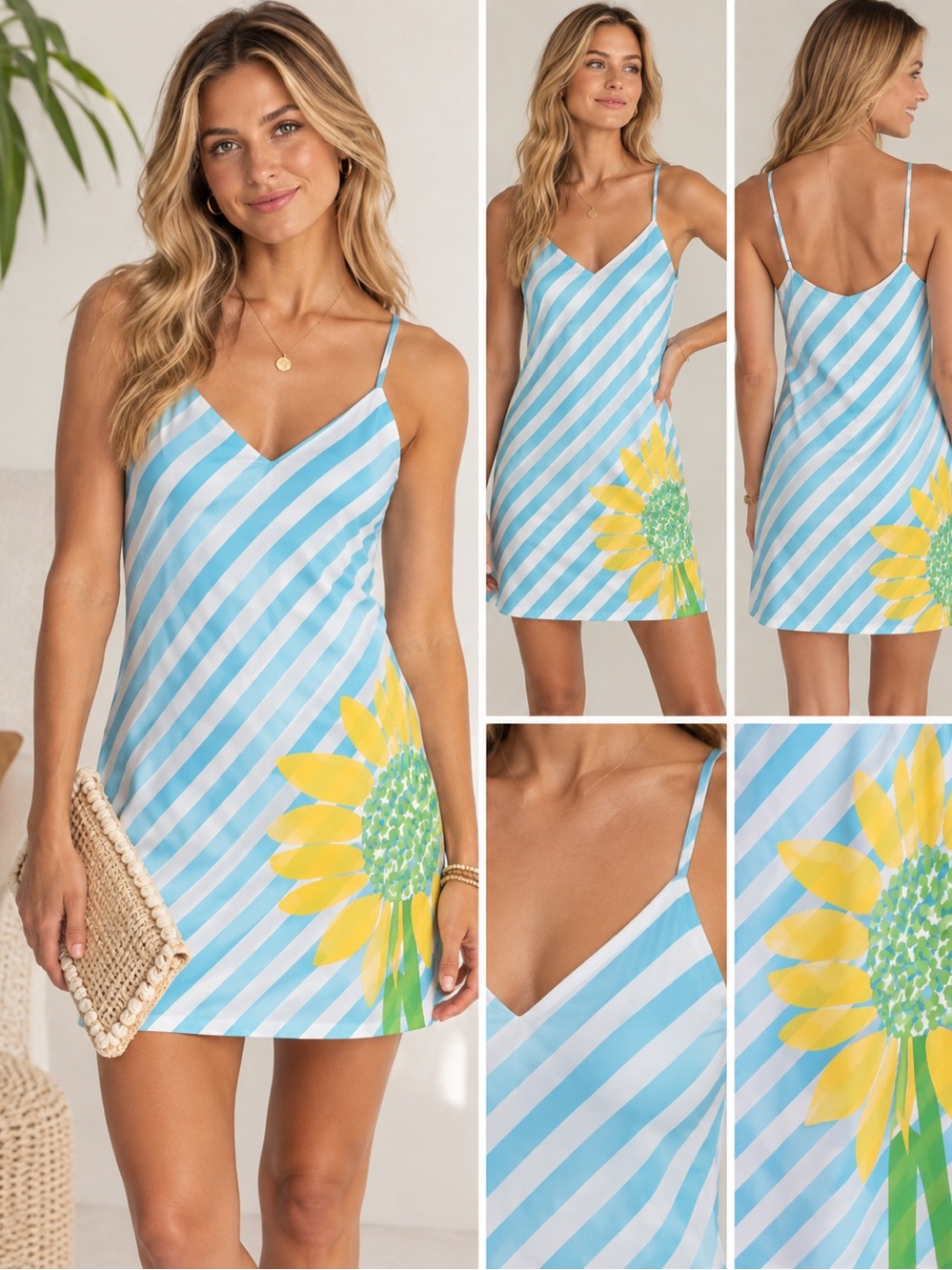 Lilly Pulitzer Aqua Stripe Slip Dress with Yellow Floral